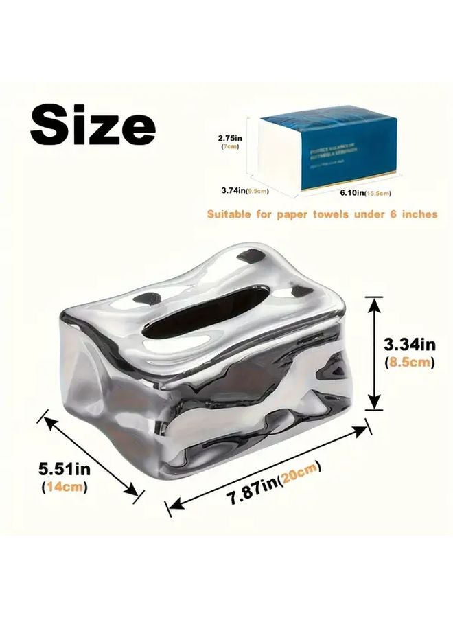 Silvery Ceramic Tissue Box Holder With Lid Bathroom Paper Towel Dispenser Wall Mountable - Image 4